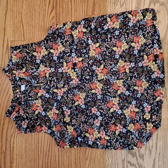 Loft Mixed Media Sleeveless Floral Ruffle Neck Blouse, size SP - Picture 1 of 5